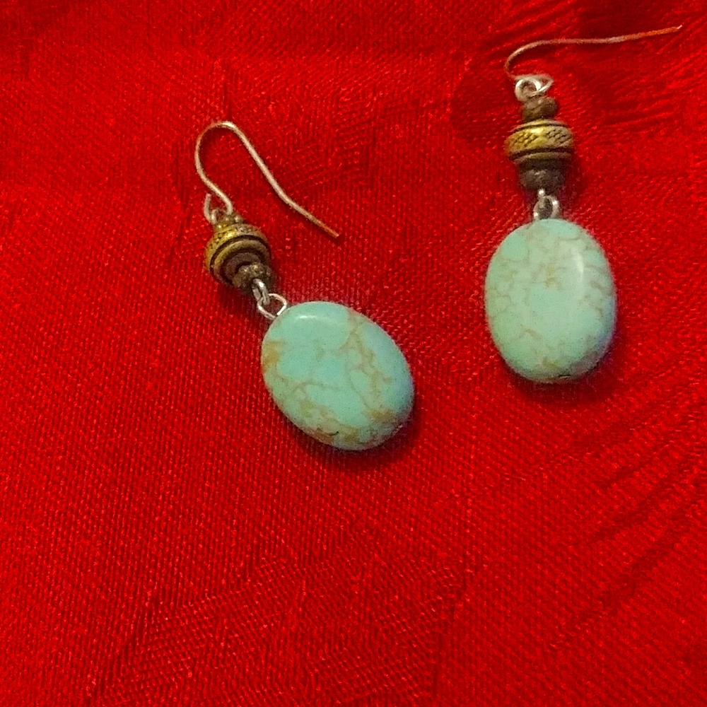 Turquoise and brass earring